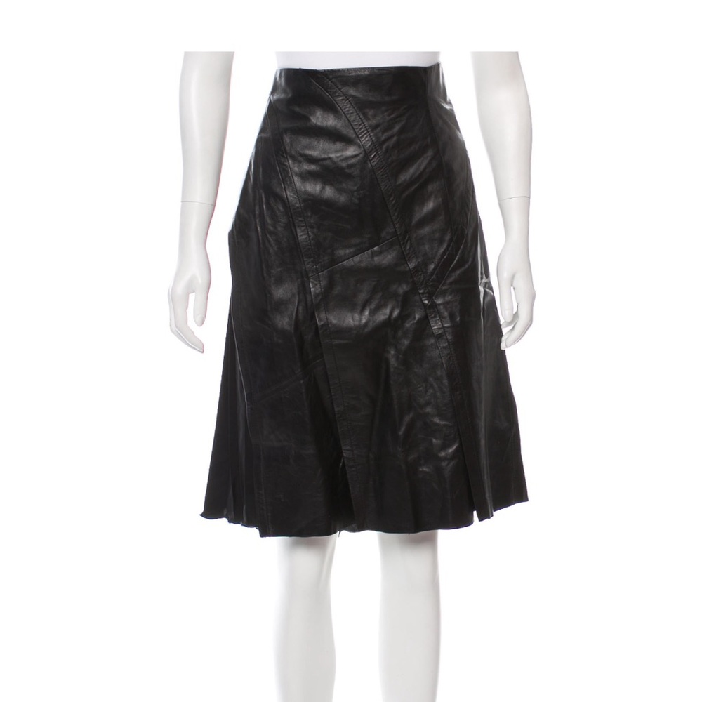 Sportmax leather skirt with chiffon pleat detail